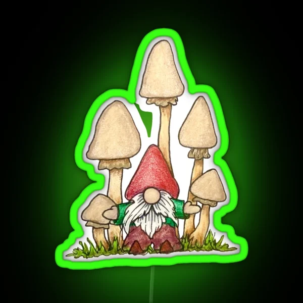 Gnome And His Mushrooms RGB Neon Sign