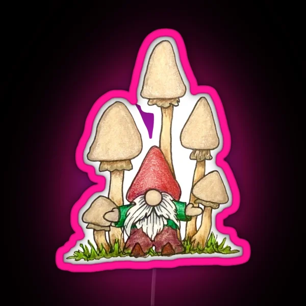 Gnome And His Mushrooms RGB Neon Sign