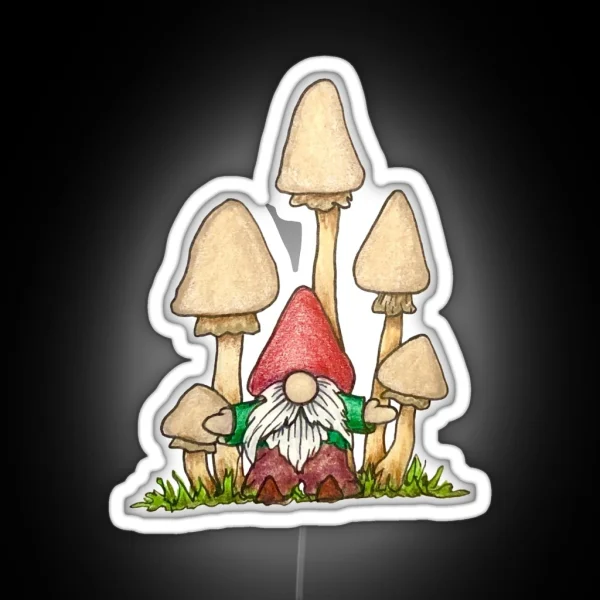 Gnome And His Mushrooms RGB Neon Sign