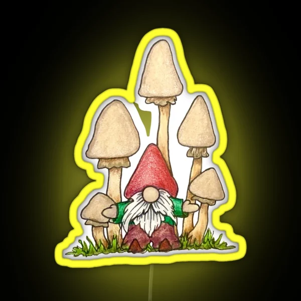 Gnome And His Mushrooms RGB Neon Sign