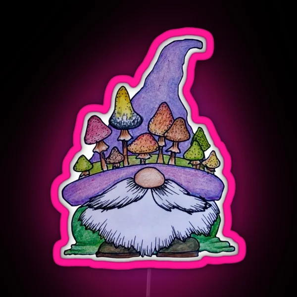 Gnome With Mushroom Hat RGB Neon Sign