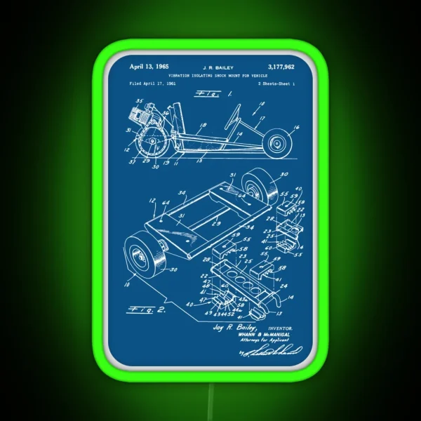 Go Kart Patent Karting Vehicle 1961 RGB Neon Sign