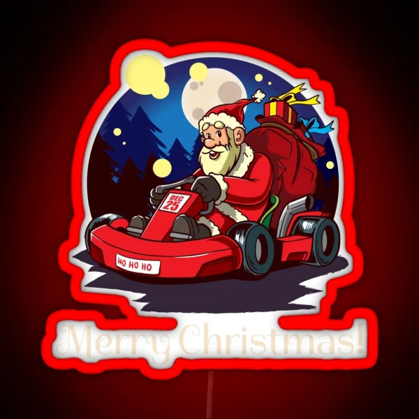 Go Karting Santa Claus Christmas RGB Neon Sign