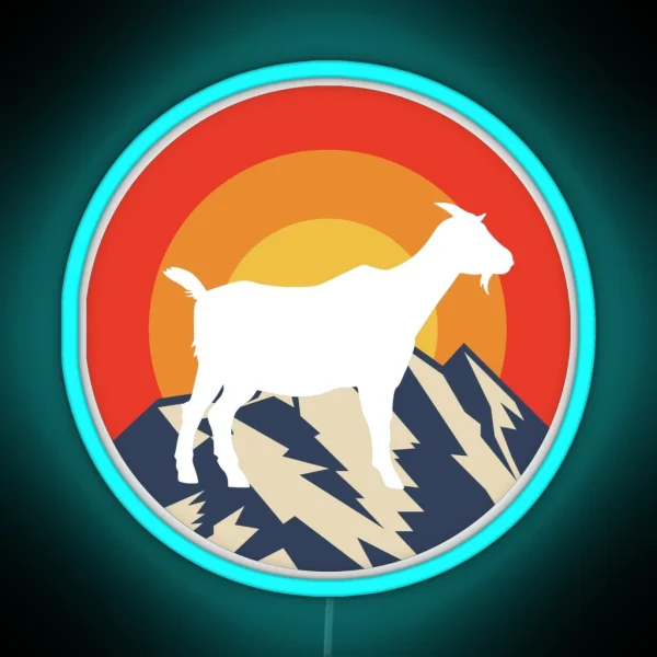Goat Silhouette Mountain Retro Sunset RGB Neon Sign