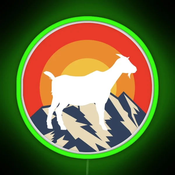 Goat Silhouette Mountain Retro Sunset RGB Neon Sign