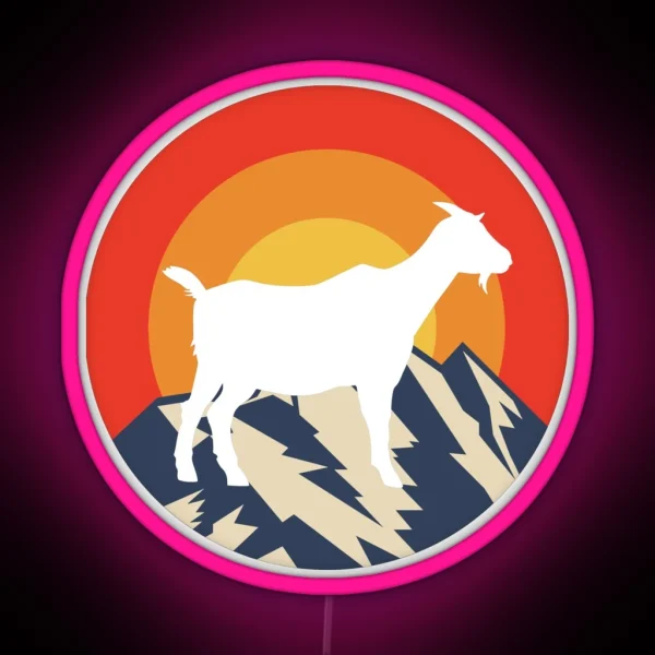 Goat Silhouette Mountain Retro Sunset RGB Neon Sign