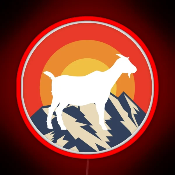 Goat Silhouette Mountain Retro Sunset RGB Neon Sign