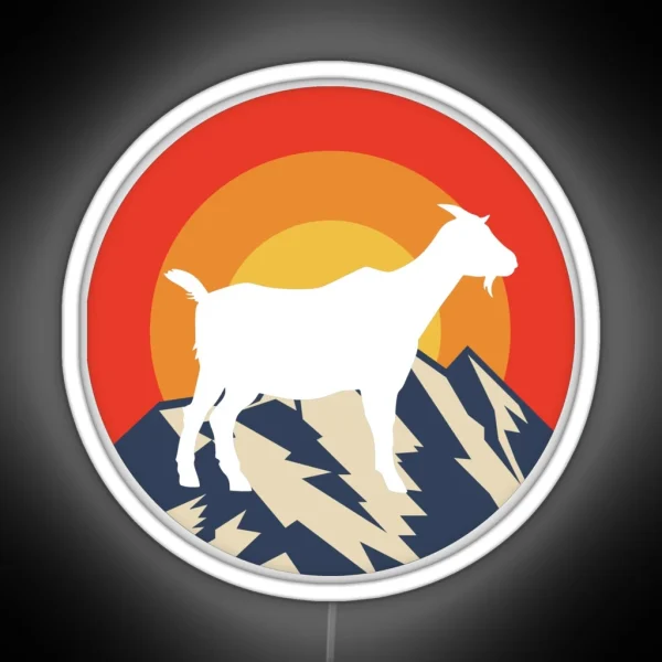 Goat Silhouette Mountain Retro Sunset RGB Neon Sign