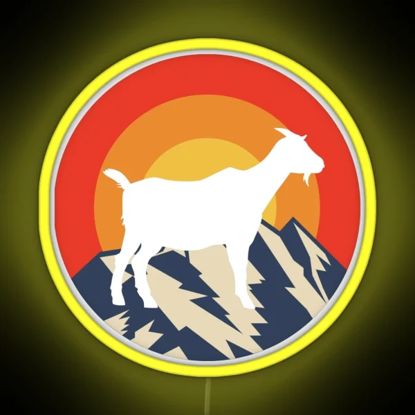Goat Silhouette Mountain Retro Sunset RGB Neon Sign