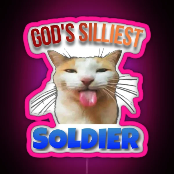 God S Silliest Soldier Cat Meme RGB Neon Sign