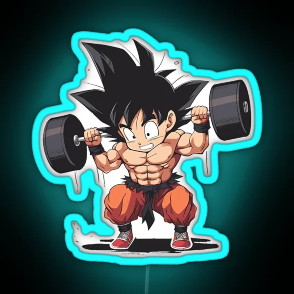 Goku Lifting Weight RGB Neon Sign