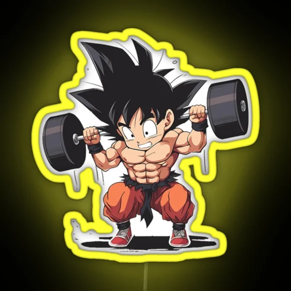 Goku Lifting Weight RGB Neon Sign