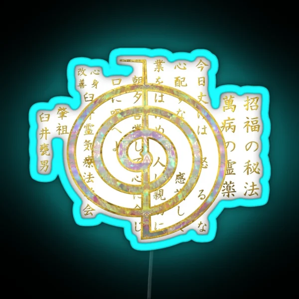 Gold Choku Rei Symbol And Reiki Precepts RGB Neon Sign