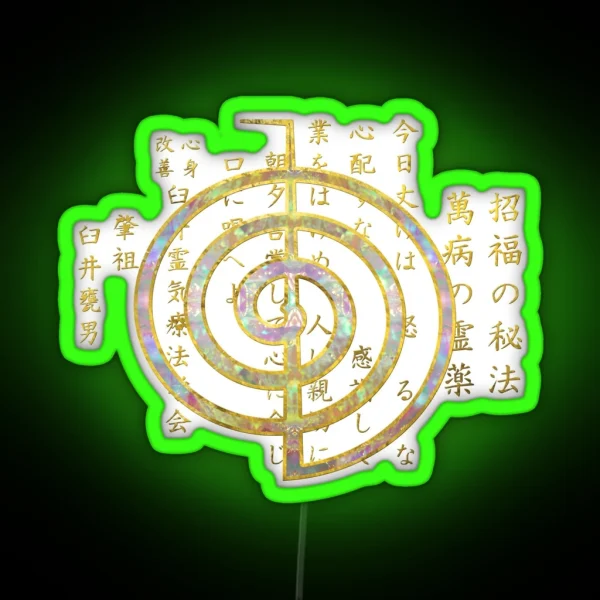 Gold Choku Rei Symbol And Reiki Precepts RGB Neon Sign