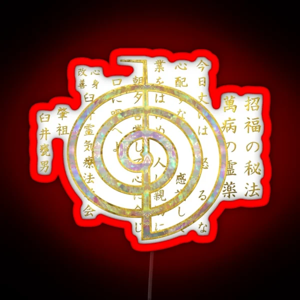 Gold Choku Rei Symbol And Reiki Precepts RGB Neon Sign