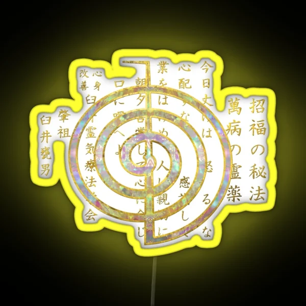 Gold Choku Rei Symbol And Reiki Precepts RGB Neon Sign