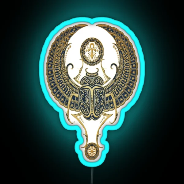 Golden Blue Winged Egyptian Scarab Beetle RGB Neon Sign