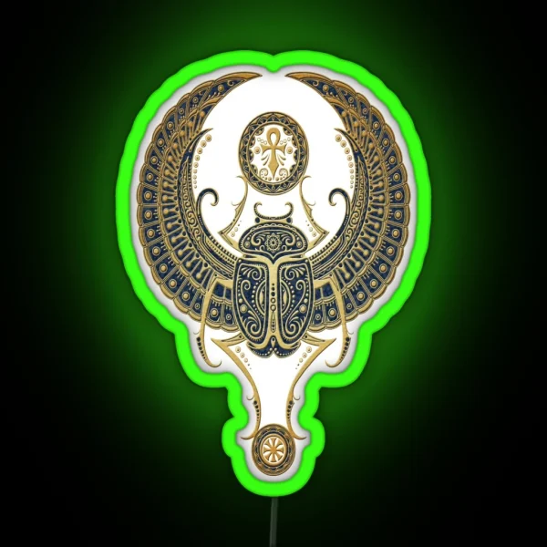 Golden Blue Winged Egyptian Scarab Beetle RGB Neon Sign