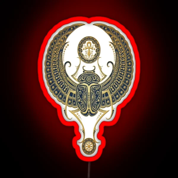 Golden Blue Winged Egyptian Scarab Beetle RGB Neon Sign