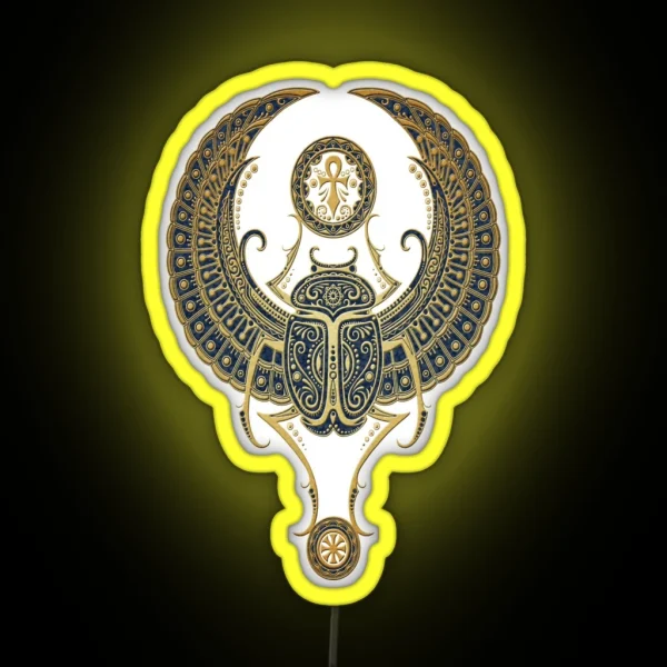 Golden Blue Winged Egyptian Scarab Beetle RGB Neon Sign