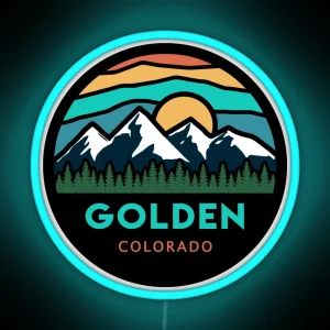 Golden Colorado Mountain Scene RGB Neon Sign