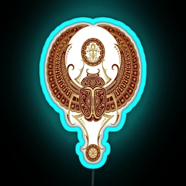 Golden Red Winged Egyptian Scarab Beetle With Ankh RGB Neon Sign