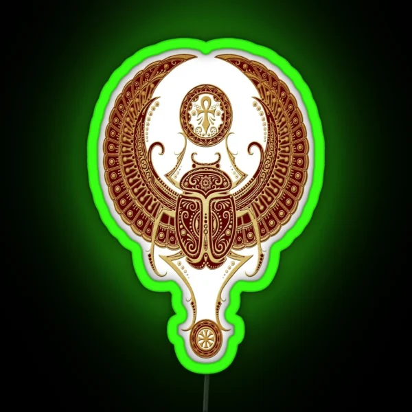 Golden Red Winged Egyptian Scarab Beetle With Ankh RGB Neon Sign
