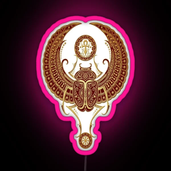 Golden Red Winged Egyptian Scarab Beetle With Ankh RGB Neon Sign