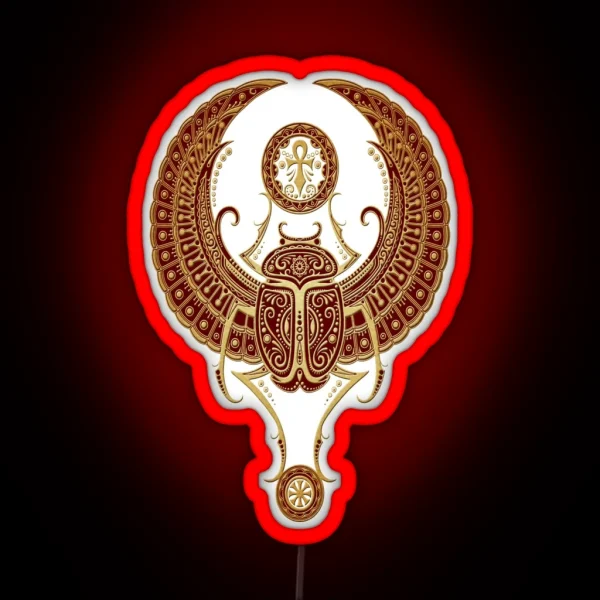 Golden Red Winged Egyptian Scarab Beetle With Ankh RGB Neon Sign