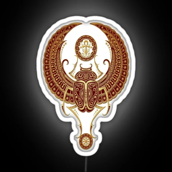 Golden Red Winged Egyptian Scarab Beetle With Ankh RGB Neon Sign