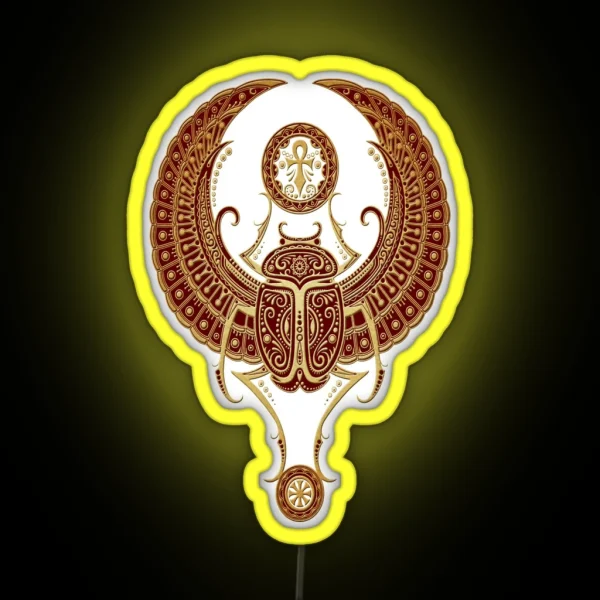 Golden Red Winged Egyptian Scarab Beetle With Ankh RGB Neon Sign