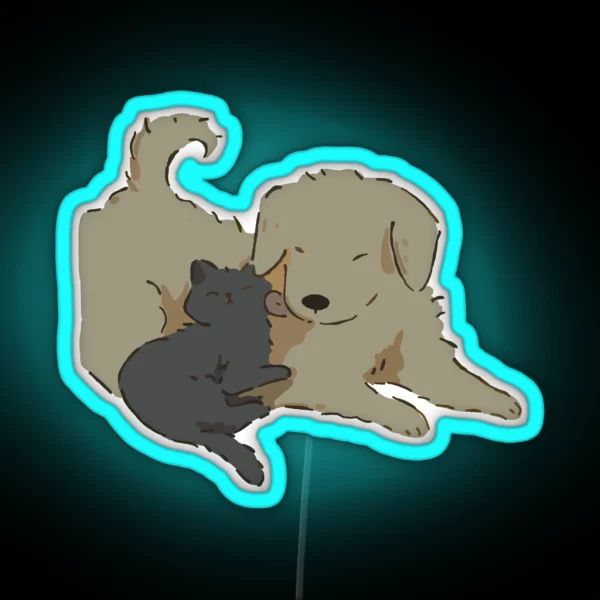 Golden Retriever And Cat RGB Neon Sign