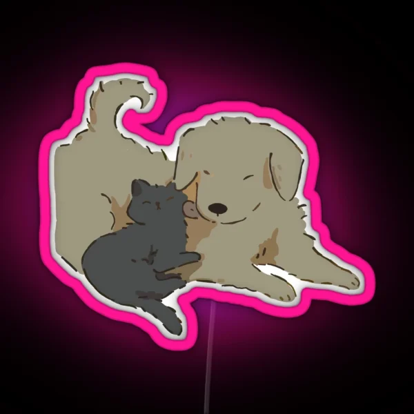 Golden Retriever And Cat RGB Neon Sign