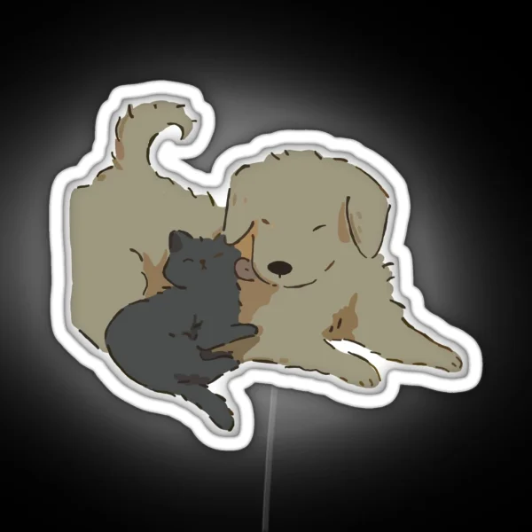 Golden Retriever And Cat RGB Neon Sign