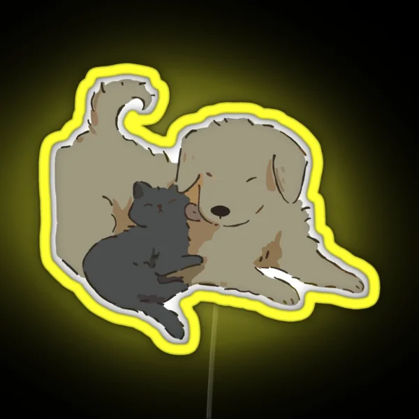 Golden Retriever And Cat RGB Neon Sign