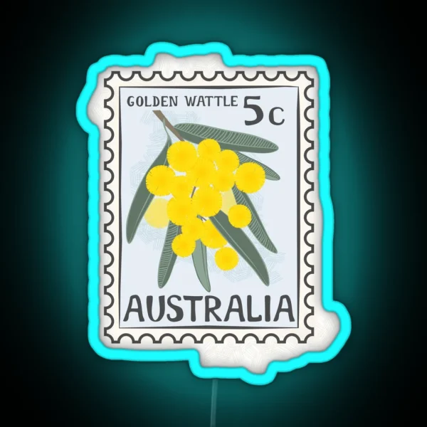Golden Wattle Retro Stamp RGB Neon Sign