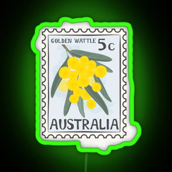 Golden Wattle Retro Stamp RGB Neon Sign