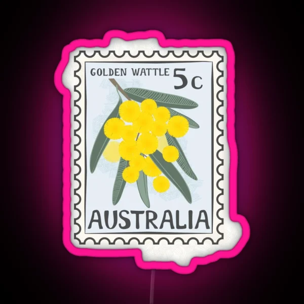 Golden Wattle Retro Stamp RGB Neon Sign