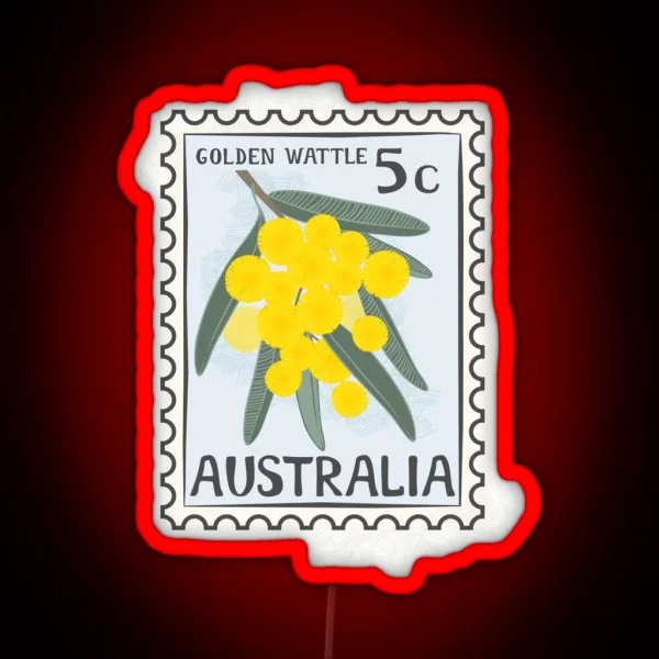 Golden Wattle Retro Stamp RGB Neon Sign