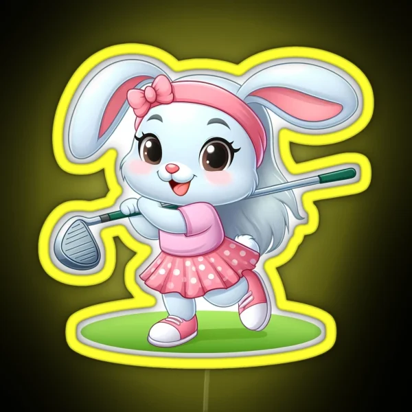 Golf Bunny Happy Playful Cute Sports Girl RGB Neon Sign