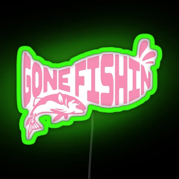 Gone Fishin Pink Text Pink Splash And Pink RGB Neon Sign