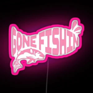 Gone Fishin Pink Text Pink Splash And Pink Fish RGB Neon Sign