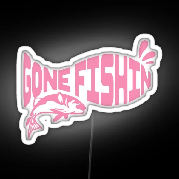 Gone Fishin Pink Text Pink Splash And Pink RGB Neon Sign