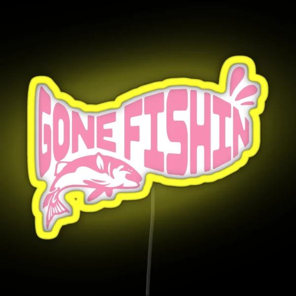 Gone Fishin Pink Text Pink Splash And Pink RGB Neon Sign