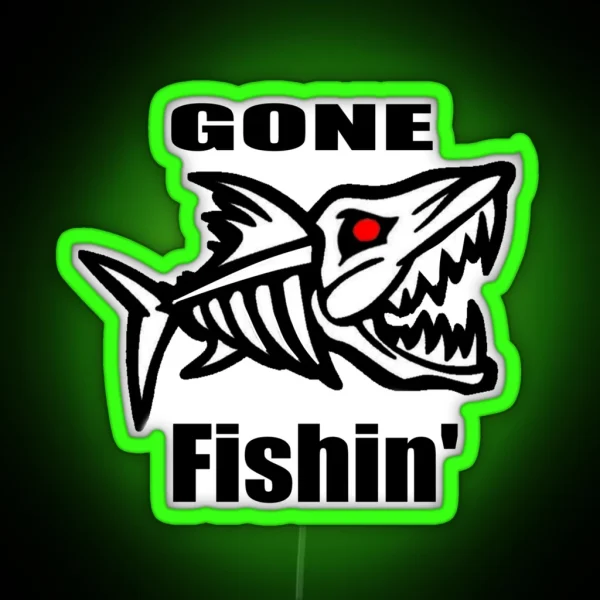 Gone Fishin Skeleton Fish RGB Neon Sign