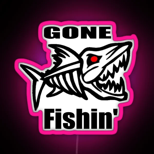 Gone Fishin Skeleton Fish RGB Neon Sign