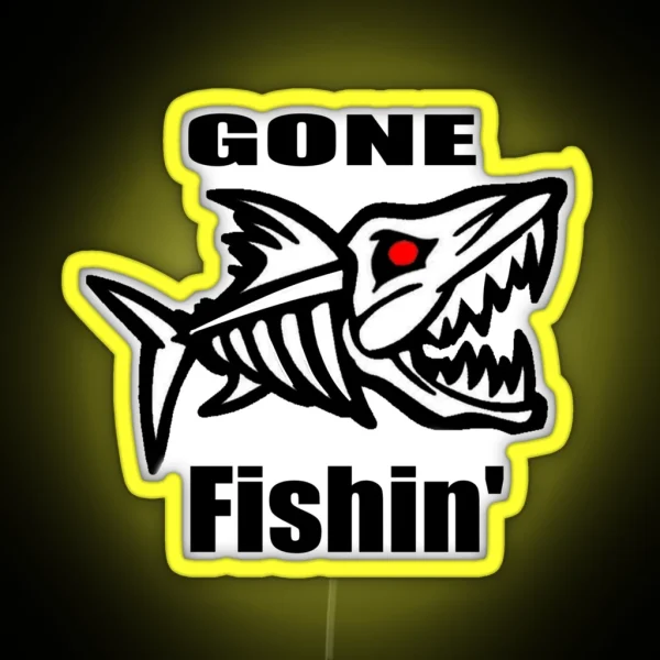 Gone Fishin Skeleton Fish RGB Neon Sign