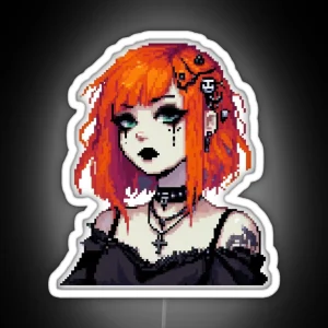 Goth Girl With Orange Hair Pixelart RGB Neon Sign