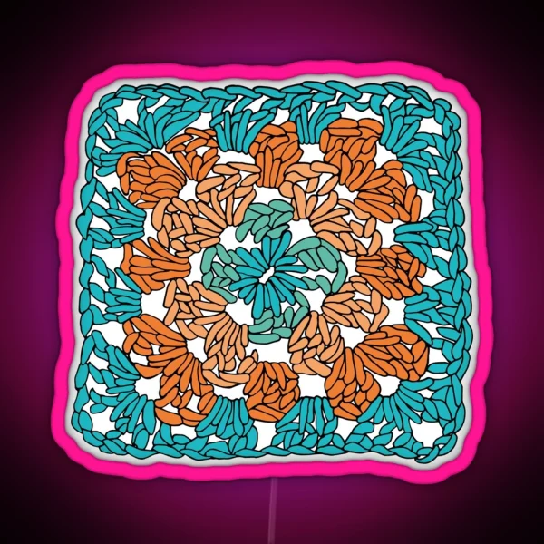Granny Square Turq And Orange RGB Neon Sign