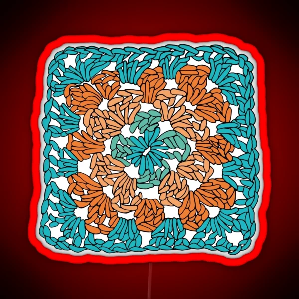 Granny Square Turq And Orange RGB Neon Sign